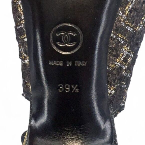 Authentic CHANEL Black CC Logo Cap Toe Block Heel Slingback Sandals Size… - Picture 14 of 16